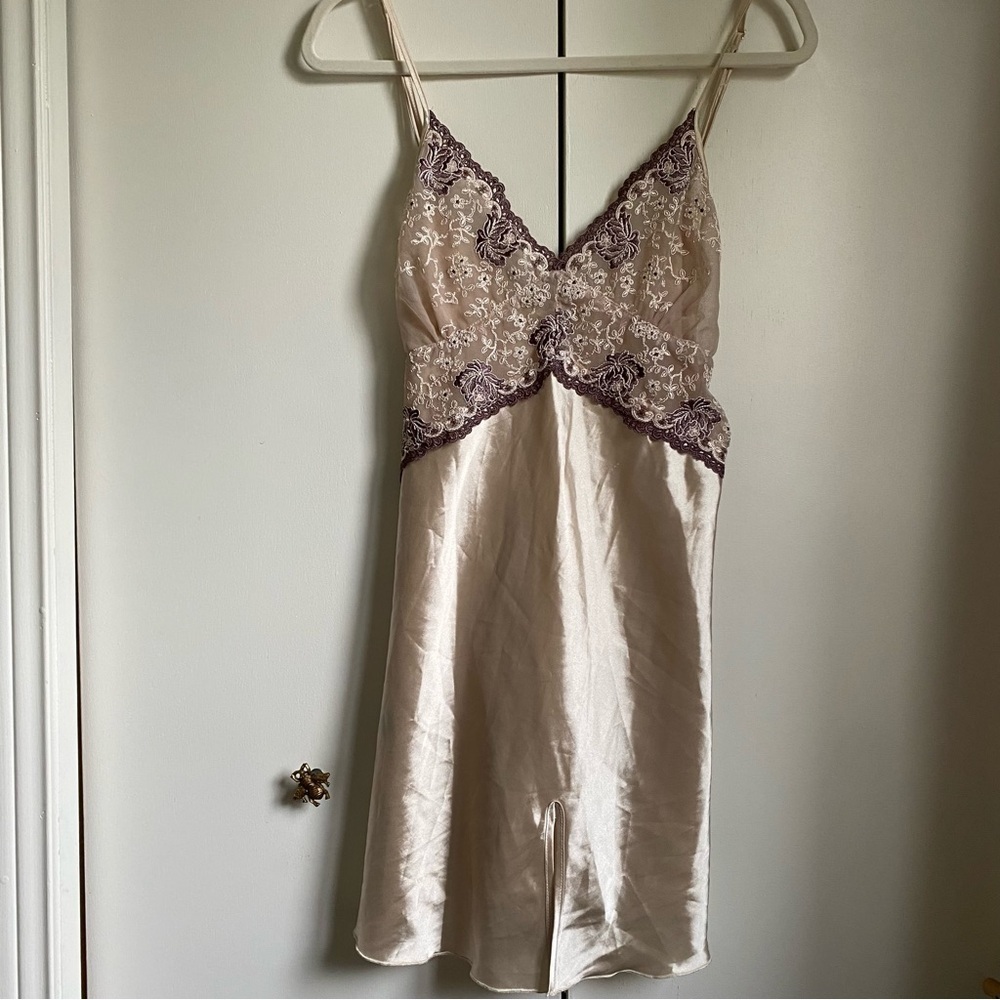 X-Koot Cream and Purple Silk Lace Chemise Cottagecore Balletcore Whimsical Med